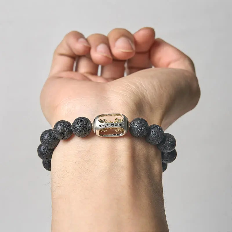 Fortune Jewel Natural Lava Rock Om Mani Padme Hum Dorje Vajra Healing Bracelet Fortune Jewel
