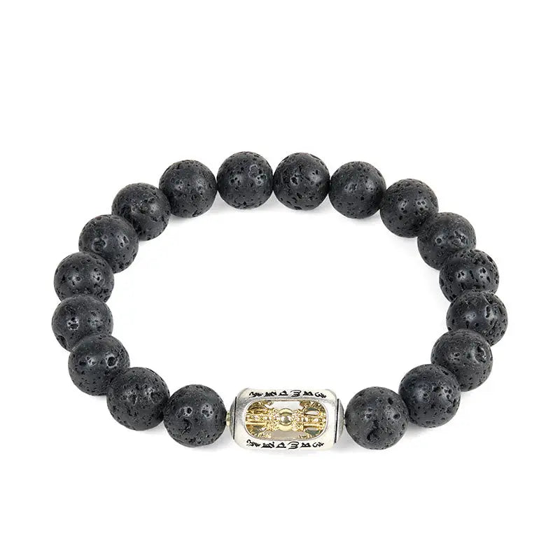 Fortune Jewel Natural Lava Rock Om Mani Padme Hum Dorje Vajra Healing Bracelet Fortune Jewel