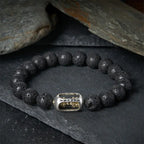 Fortune Jewel Natural Lava Rock Om Mani Padme Hum Dorje Vajra Healing Bracelet Fortune Jewel