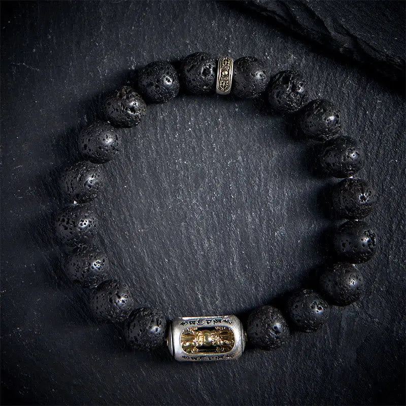 Fortune Jewel Natural Lava Rock Om Mani Padme Hum Dorje Vajra Healing Bracelet Fortune Jewel