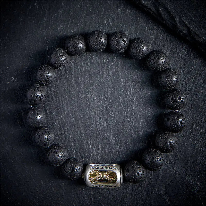 Fortune Jewel Natural Lava Rock Om Mani Padme Hum Dorje Vajra Healing Bracelet Fortune Jewel