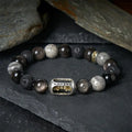 Fortune Jewel Silver Sheen Obsidian Lava Rock Grey Jasper Om Mani Padme Hum Vajra Soothing Bracelet Fortune Jewel