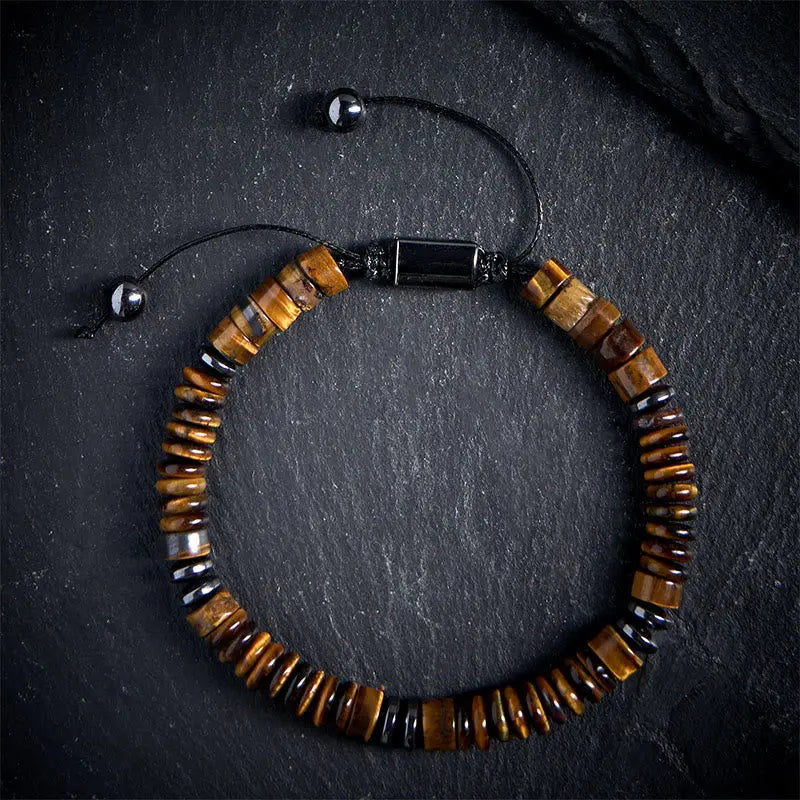 Fortune Jewel Small Black Obsidian Green Aventurine Grey Jasper Tiger Eye Strength Rope Bracelet Fortune Jewel