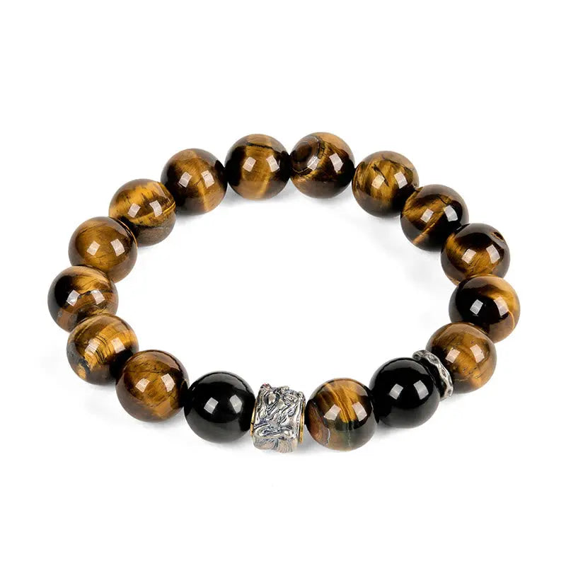 Fortune Jewel Tiger Eye Silver Sheen Obsidian Meditation Buddha Head Protection Bracelet Fortune Jewel