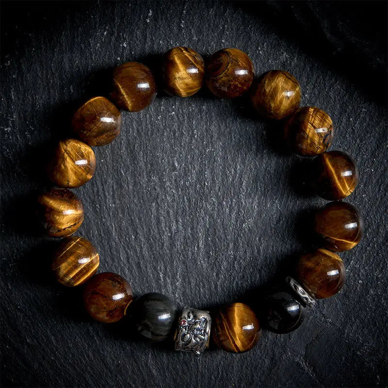 Fortune Jewel Tiger Eye Silver Sheen Obsidian Meditation Buddha Head Protection Bracelet Fortune Jewel