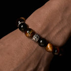 Fortune Jewel Tiger Eye Silver Sheen Obsidian Meditation Buddha Head Protection Bracelet Fortune Jewel