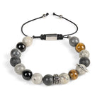 Fortune Jewel Grey Jasper Lava Rock Silver Sheen Obsidian Tiger Eye Healing Bracelet Fortune Jewel