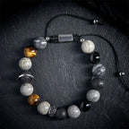 Fortune Jewel Grey Jasper Lava Rock Silver Sheen Obsidian Tiger Eye Healing Bracelet Fortune Jewel