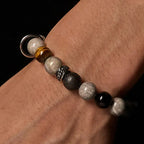 Fortune Jewel Grey Jasper Lava Rock Silver Sheen Obsidian Tiger Eye Healing Bracelet Fortune Jewel