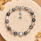 Fortune Jewel Birman Cat Natural Grey Jasper Agate Bead Healing Bracelet Fortune Jewel