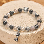 Fortune Jewel Birman Cat Natural Grey Jasper Agate Bead Healing Bracelet Fortune Jewel