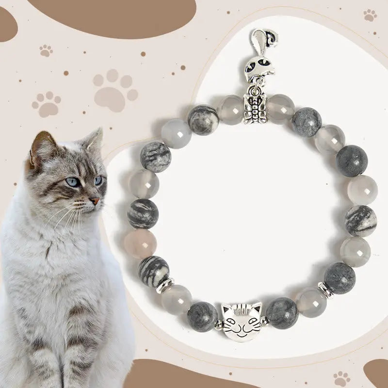 Fortune Jewel Birman Cat Natural Grey Jasper Agate Bead Healing Bracelet Fortune Jewel
