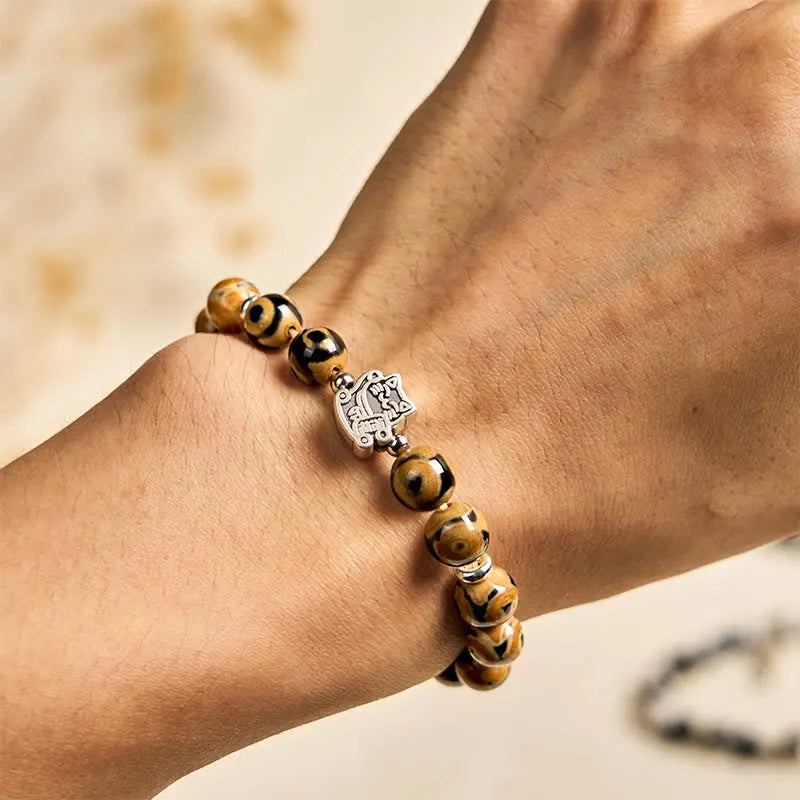 Fortune Jewel 925 Sterling Silver Brown Tabby Cat Stone Bead Blessings Bracelet Fortune Jewel
