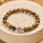 Fortune Jewel 925 Sterling Silver Brown Tabby Cat Stone Bead Blessings Bracelet Fortune Jewel