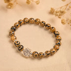 Fortune Jewel 925 Sterling Silver Brown Tabby Cat Stone Bead Blessings Bracelet Fortune Jewel