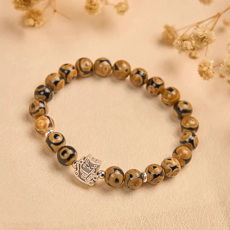 Fortune Jewel 925 Sterling Silver Brown Tabby Cat Stone Bead Blessings Bracelet Fortune Jewel