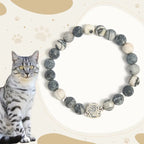 Fortune Jewel 925 Sterling Silver Grey Tabby Cat Natural Black Veined Jasper Stability Bracelet Fortune Jewel