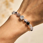 Fortune Jewel 925 Sterling Silver Calico Cat Natural Agate Stone Protection Bracelet Fortune Jewel