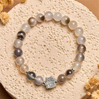 Fortune Jewel 925 Sterling Silver Calico Cat Natural Agate Stone Protection Bracelet Fortune Jewel