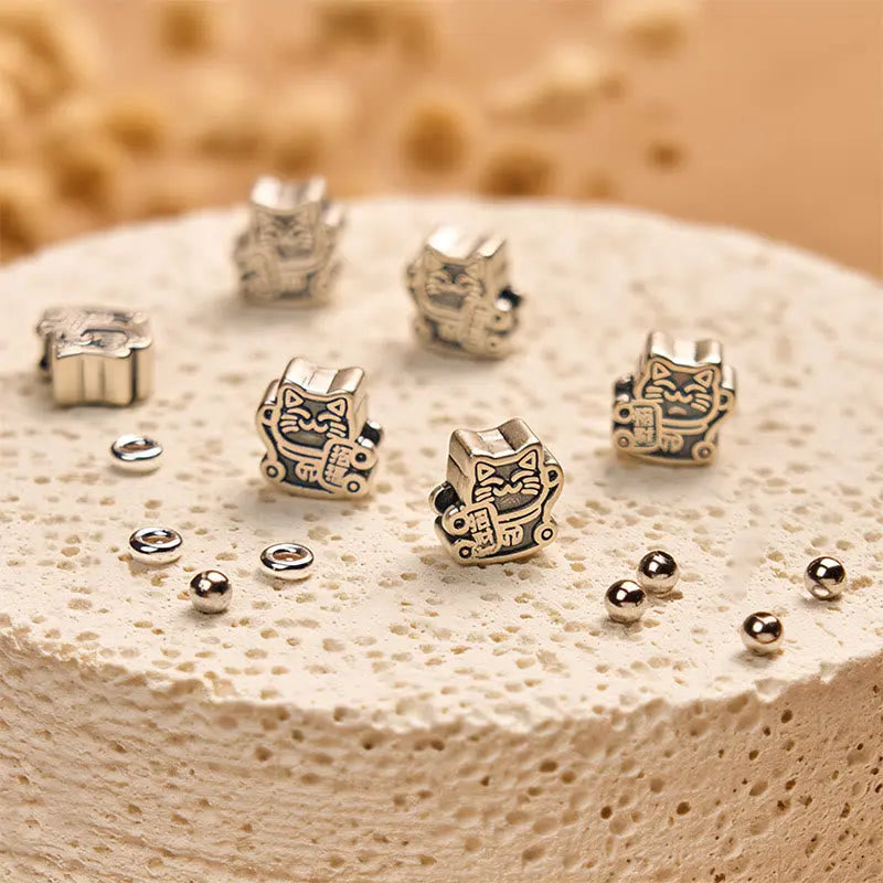 Fortune Jewel 925 Sterling Silver Calico Cat Natural Agate Stone Protection Bracelet Fortune Jewel