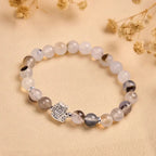 Fortune Jewel 925 Sterling Silver Calico Cat Natural Agate Stone Protection Bracelet Fortune Jewel