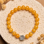 Fortune Jewel 925 Sterling Silver Orange Tabby Cat Yellow Chalcedony Positivity Bracelet Fortune Jewel