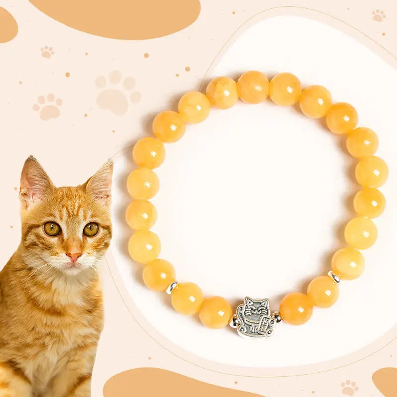 Fortune Jewel 925 Sterling Silver Orange Tabby Cat Yellow Chalcedony Positivity Bracelet Fortune Jewel