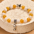Fortune Jewel Orange White Tabby Cat Yellow Chalcedony White Chalcedony Peace Bracelet Fortune Jewel