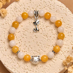 Fortune Jewel Orange White Tabby Cat Yellow Chalcedony White Chalcedony Peace Bracelet Fortune Jewel