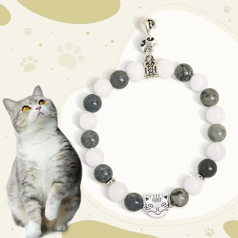 Fortune Jewel Grey Tabby Cat Natural Black Veined Jasper White Chalcedony Stability Bracelet Fortune Jewel