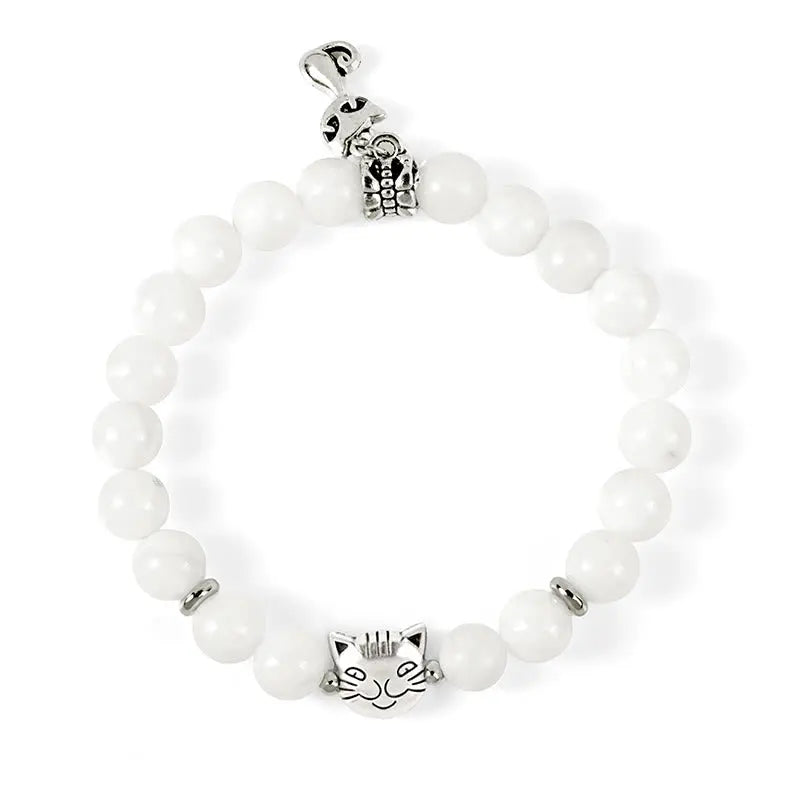 Fortune Jewel White Cat Natural White Chalcedony Bead Positive Bracelet Fortune Jewel