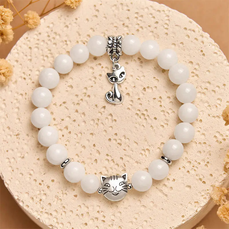 Fortune Jewel White Cat Natural White Chalcedony Bead Positive Bracelet Fortune Jewel