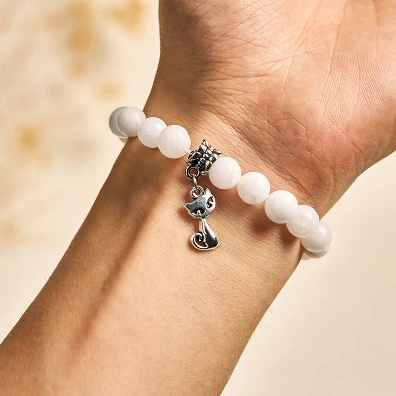 Fortune Jewel White Cat Natural White Chalcedony Bead Positive Bracelet Fortune Jewel
