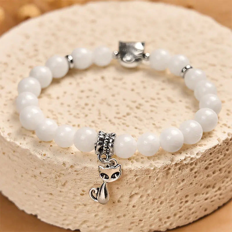 Fortune Jewel White Cat Natural White Chalcedony Bead Positive Bracelet Fortune Jewel