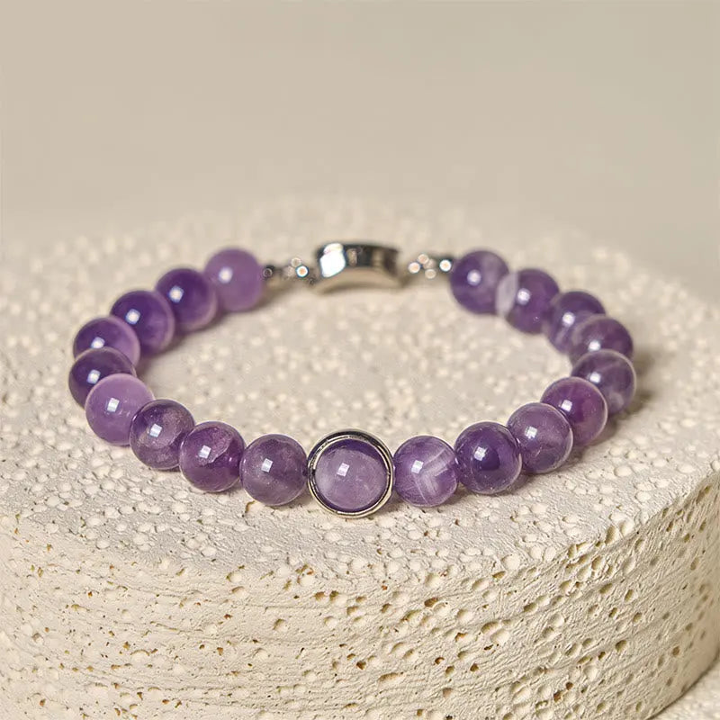 Fortune Jewel Natural Amethyst Beads Balance Relieves Stress Buckle Bracelet Fortune Jewel