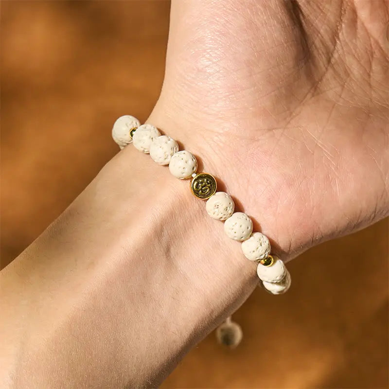 Fortune Jewel White Lava Rock Om Symbol Healing Calm Bracelet Fortune Jewel
