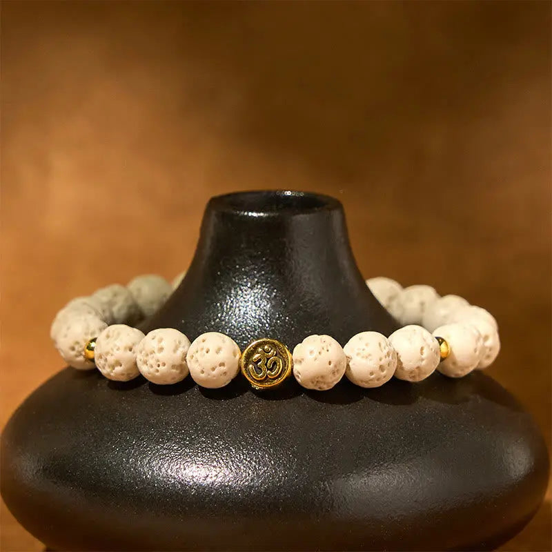Fortune Jewel White Lava Rock Om Symbol Healing Calm Bracelet Fortune Jewel