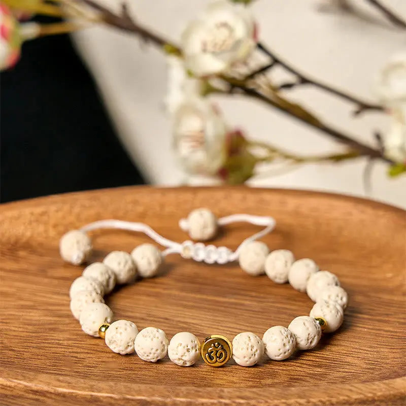 Fortune Jewel White Lava Rock Om Symbol Healing Calm Bracelet Fortune Jewel