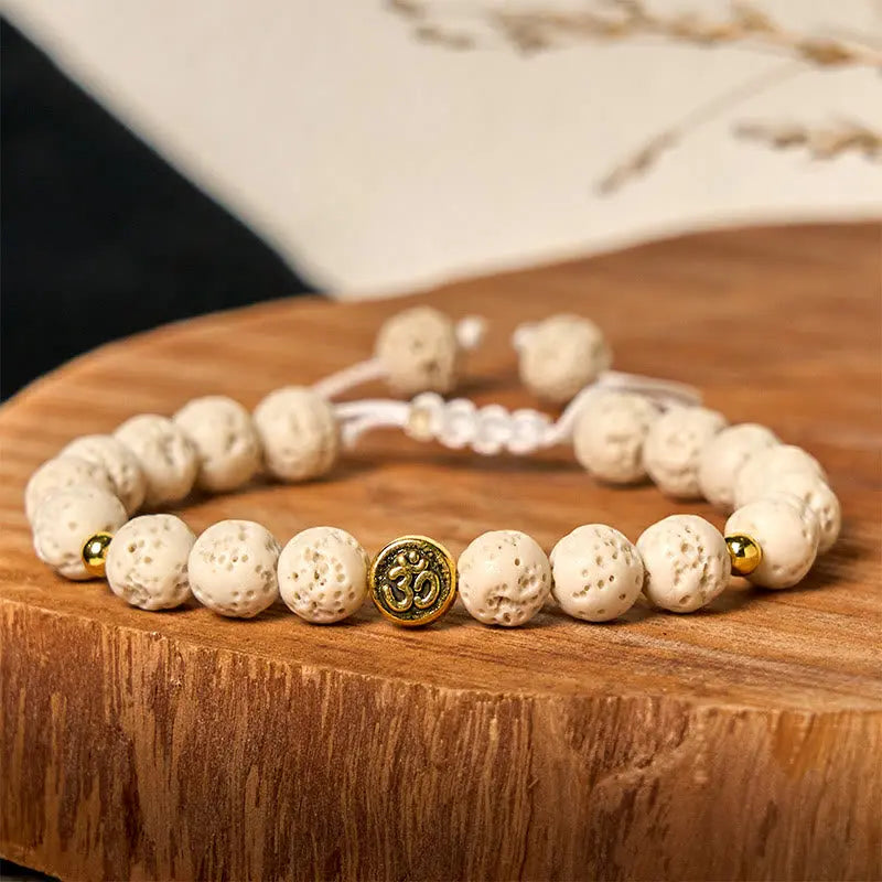 Fortune Jewel White Lava Rock Om Symbol Healing Calm Bracelet Fortune Jewel