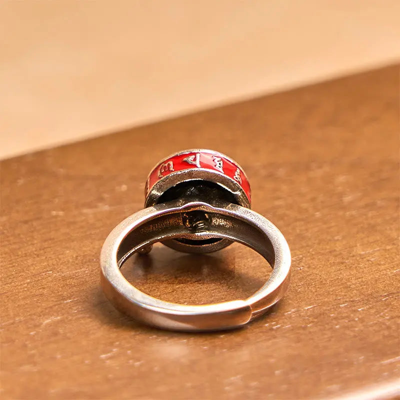 Fortune Jewel Om Mani Padme Hum Copper Prayer Wheel Rotatable Wealth Ring Fortune Jewel