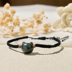 Fortune Jewel Natural Labradorite Cute Cat Head Black Rope Healing Bracelet Fortune Jewel