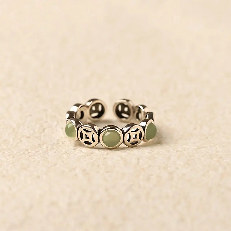 Fortune Jewel Jade South Red Agate Copper Coin Prosperity Luck Open Ring Fortune Jewel