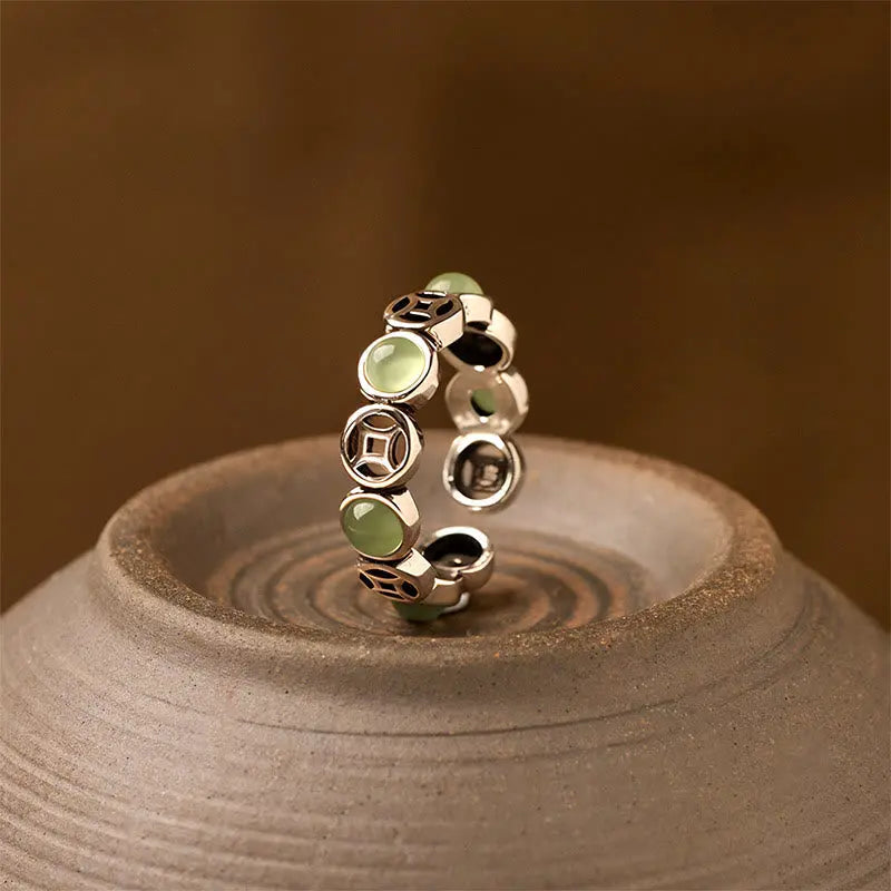 Fortune Jewel Jade South Red Agate Copper Coin Prosperity Luck Open Ring Fortune Jewel