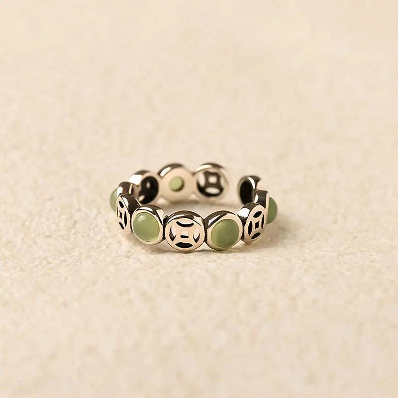 Fortune Jewel Jade South Red Agate Copper Coin Prosperity Luck Open Ring Fortune Jewel