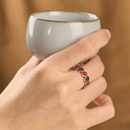 Fortune Jewel Jade South Red Agate Copper Coin Prosperity Luck Open Ring Fortune Jewel
