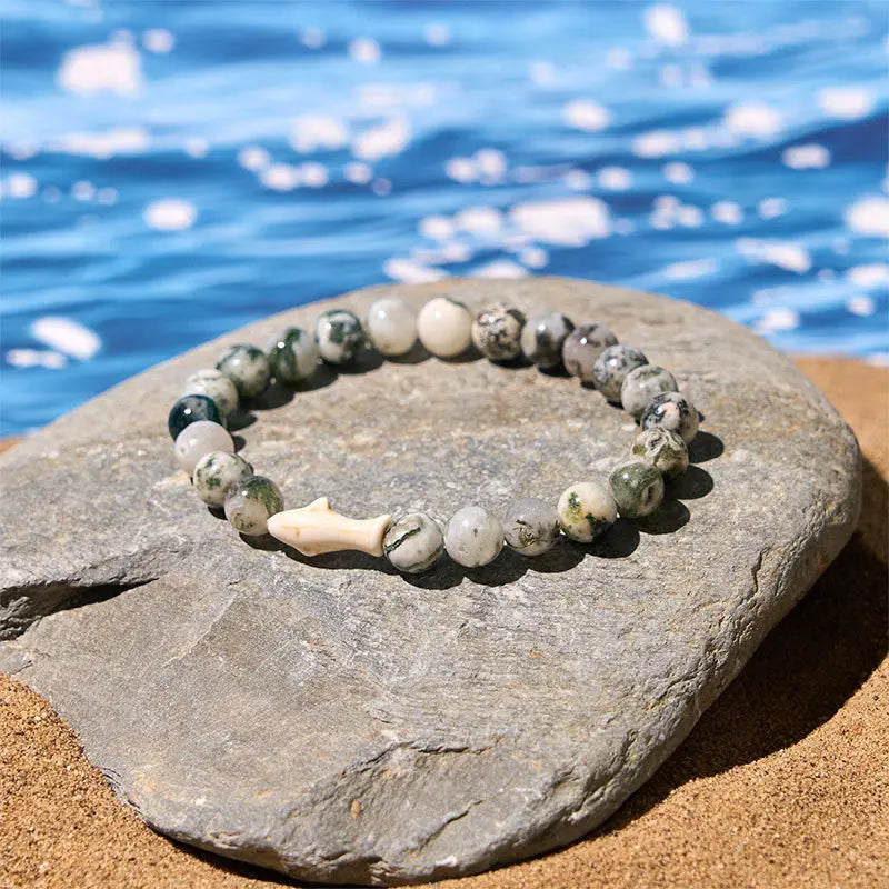 Fortune Jewel Natural Agate Stone Shark Wisdom Bracelet Fortune Jewel