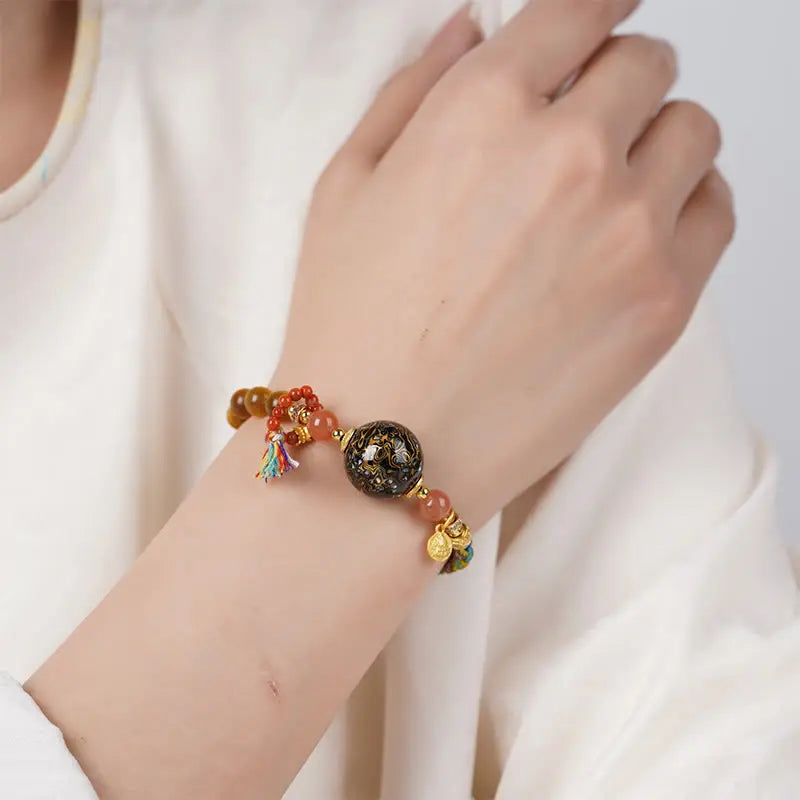Fortune Jewel Tibetan  Lacquer Bead Hand-woven Tiger Eye Stone Protection Bracelet Fortune Jewel