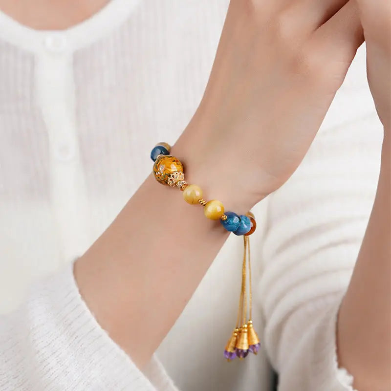 Fortune Jewel Tibetan Lacquer Bead Hand-woven Various Crystals Power  Bracelet Fortune Jewel