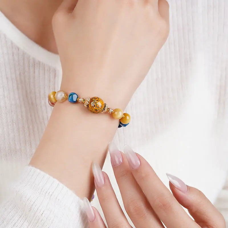 Fortune Jewel Tibetan Lacquer Bead Hand-woven Various Crystals Power  Bracelet Fortune Jewel