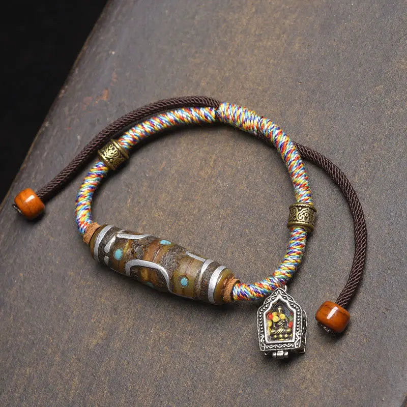 Fortune Jewel Handcrafted Tibetan Nine-eye Dzi Bead Protection Rope Bracelet Fortune Jewel